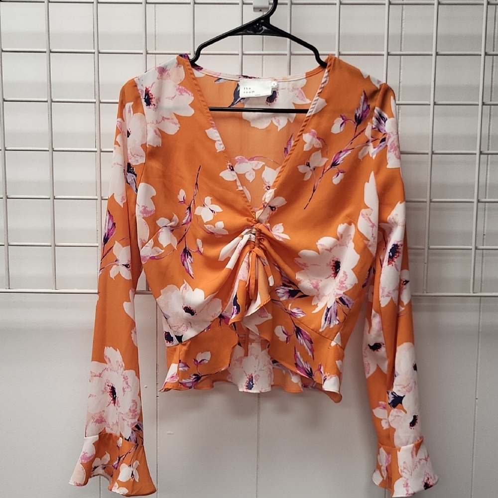 Orange Floral Blouse Presented By THE ROOM, SIZE M